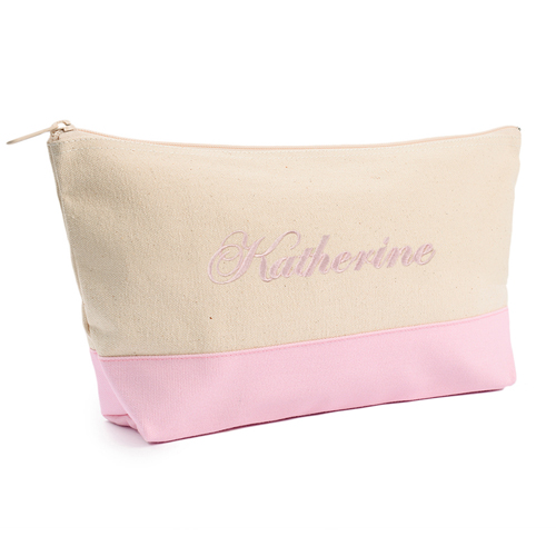 Pink Weiß Bestickte Kosmetiktasche Personalisieren 17,8 x 27,9 cm