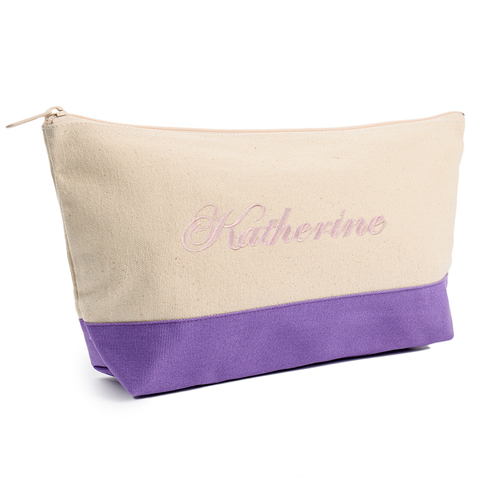 Lila Weiß Bestickte Kosmetiktasche Personalisieren 17,8 x 27,9 cm