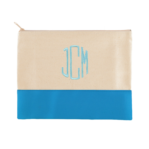 Große Bestickte Kosmetiktasche Gestalten 22,9 x 29,8 cm Aqua Hellblau