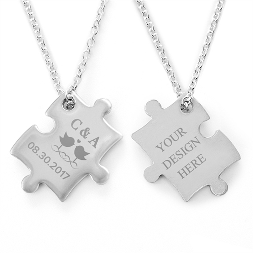 Turteltäubchen Puzzle Halskette Gravur Anhänger Personalisieren Samtbeutel