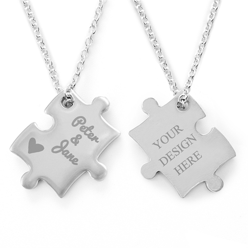 Herz Puzzle Halskette Gravur Anhänger Personalisieren Samtbeutel