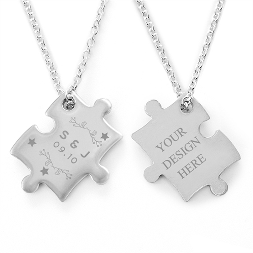 Blumenkranz und Sterne Puzzle Halskette Gravur Anhänger beidseitig Personalisieren
