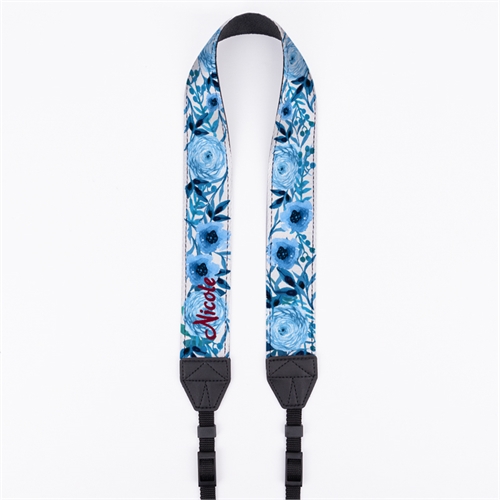 Blau Floral Kameragurt Wasserfarben 38 mm Personalisieren