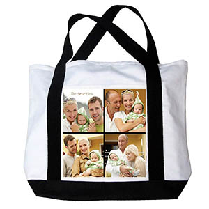 Schultertasche Kollage vier Bilder, schwarzer Rahmen