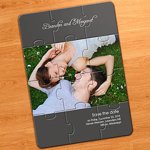 Hochzeit Bekanntgabe Fotopuzzle, grau