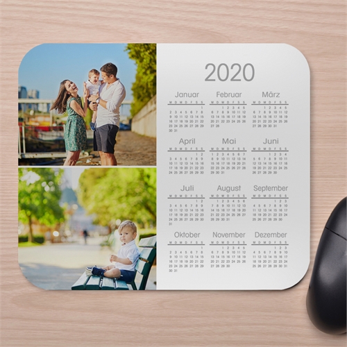 Zwei Fotos Kalender Kollage Mauspad Weiß