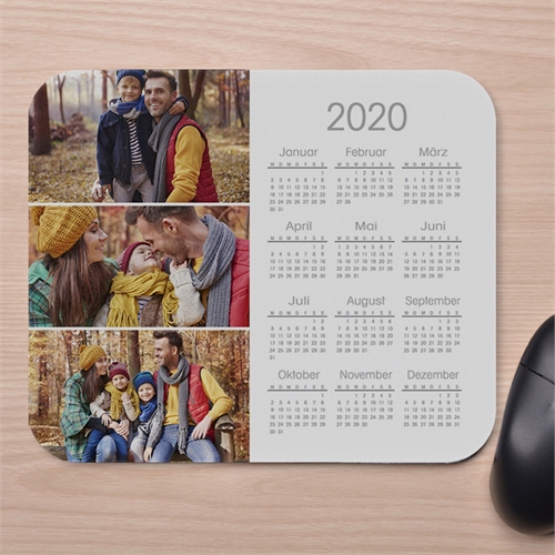 Drei Foto Kalender Mauspad Weiß