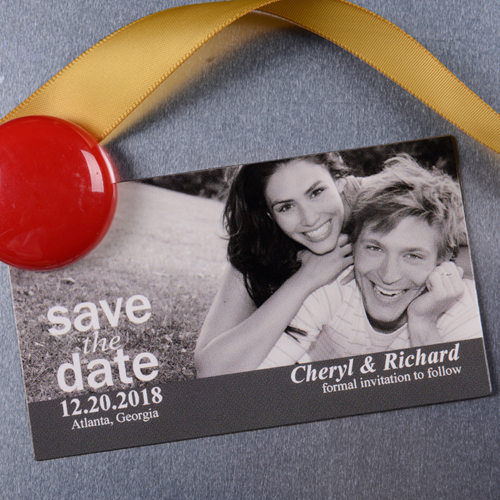 Lass Dich knipsen Save the Date Magnet Grau 5,08 x 8,89 cm
