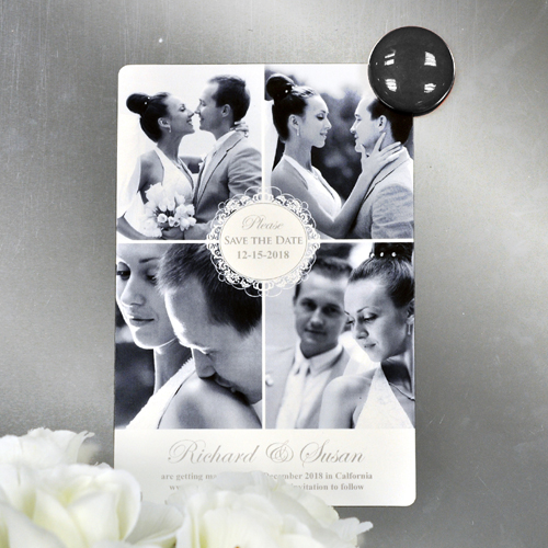 Schönschrift Save the Date Collage Magnet 10,16 x 15,24 cm