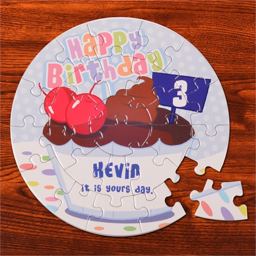 Rundes Fotopuzzle Geburtstag Bub 18,4 cm Durchmesser 72 oder 26 Teile