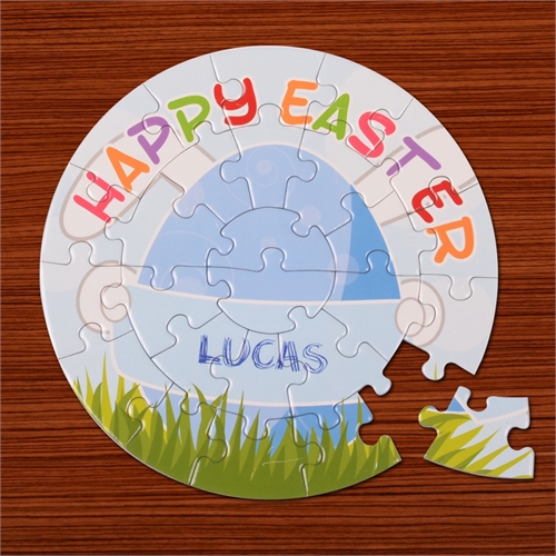Osterei Hellblau Rundes Puzzle Personalisieren Durchmesser 18,4 cm