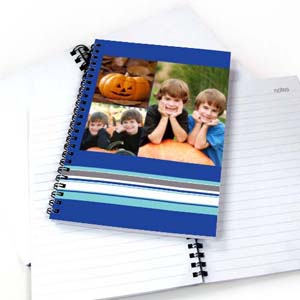 Notizbuch, Drei Fotos, Gestreift, Blau