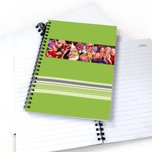 Notizbuch, Drei Fotos, Buntgestreift, Grün