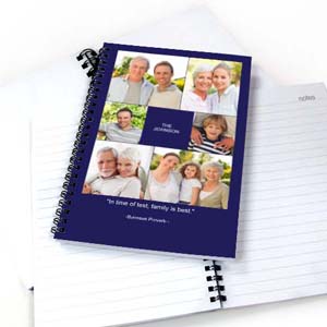 Notizbuch, Sechs Fotos, Blau