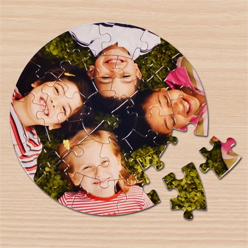 Rundes Fotopuzzle mit Foto und Text zum Selbstgestalten
