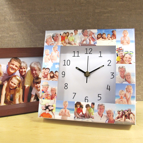 Weiße Uhr Kollage Großes Zifferblatt Modern Schwarze Ziffern und Zeige
