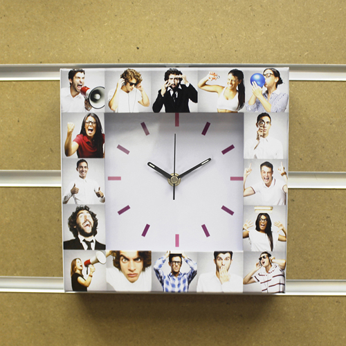 Weiße Uhr Fotokollage Basic Bunt Großes Zifferblatt