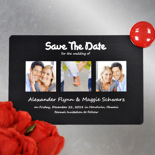 Save the Date drei Fotos Magnet Schwarz 10,16 x 15,24 cm