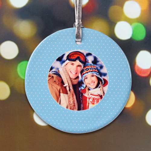 Weiße Punkte auf Blau Weihnachtsschmuck Personalisieren
