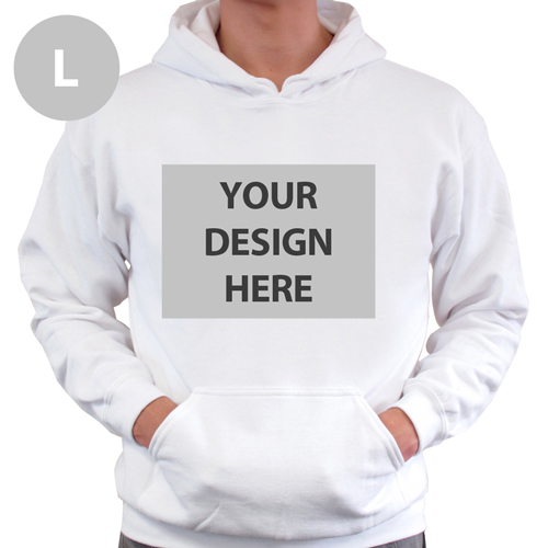 Hoodie ohne Reißverschluss Vollbild personalisiert Weiß Größe L
