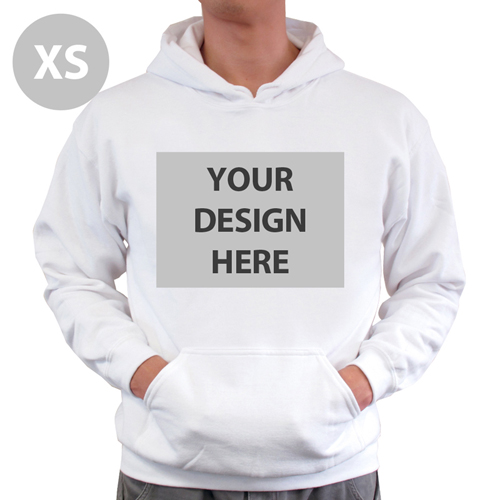 Hoodie ohne Reißverschluss Vollbild personalisiert Weiß Größe XS