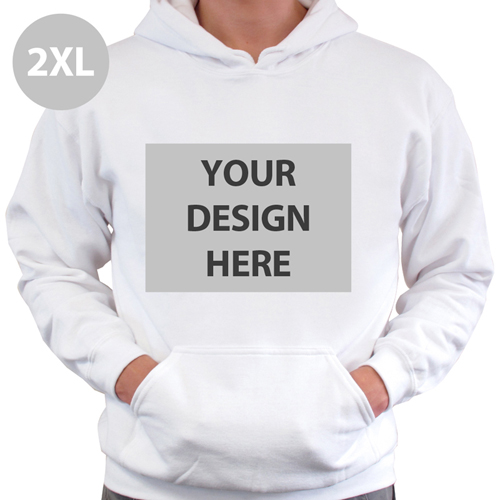 Hoodie ohne Reißverschluss Vollbild personalisiert Weiß Größe XXL