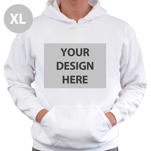Hoodie ohne Reißverschluss Vollbild personalisiert Weiß Größe XL