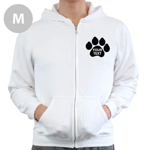 Pfote Personalisiert Gedruckt Hoody Weiß mit Reißverschluss Größe M
