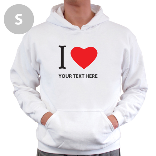 Hoodie I LOVE YOU Baumwolle mit Herz Weiß Größe S Personalisiert
