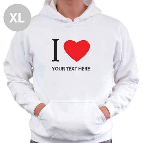 Hoodie I LOVE YOU Baumwolle mit Herz Weiß XL Personalisiert