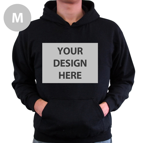 Hoodie ohne Reißverschluss Vollbild personalisiert Schwarz Größe M