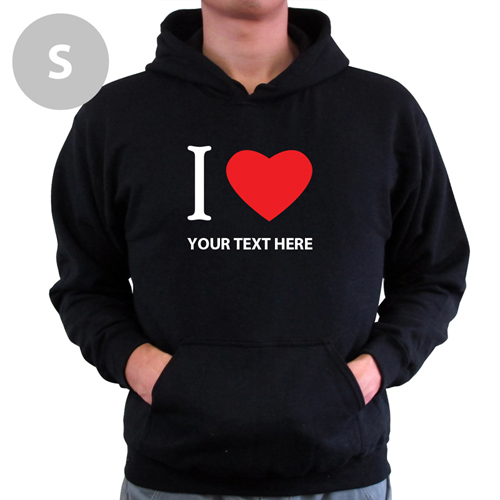 Hoodie I LOVE YOU Baumwolle mit Herz Schwarz Größe S Personalisiert