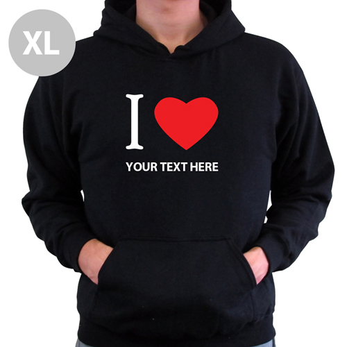 Hoodie I LOVE YOU Baumwolle mit Herz Schwarz XL Personalisiert