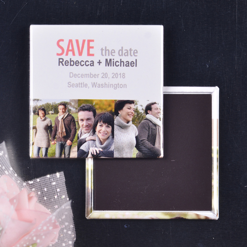 Pink & Grau Kollage Dreier Save the Date Solider Magnetbutton