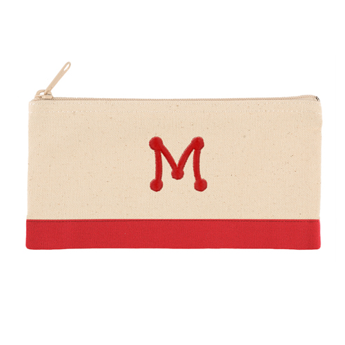 Bestickte Kosmetiktasche rot /  2-farbig Ihr Buchstabe auf einer Seite