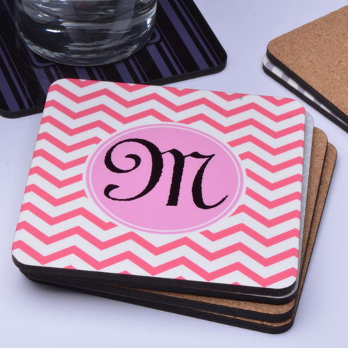 Personalisiertes Monogramm Pink Wellen Bierdeckel