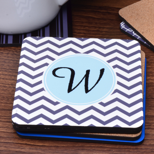 Wellenmuster Bierdeckel Monogramm Grau und Hellblau