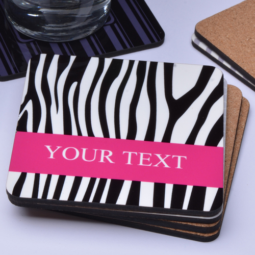 Zebra Muster Schwarz Bierdeckel Personalisiert Kunststoff und Kork