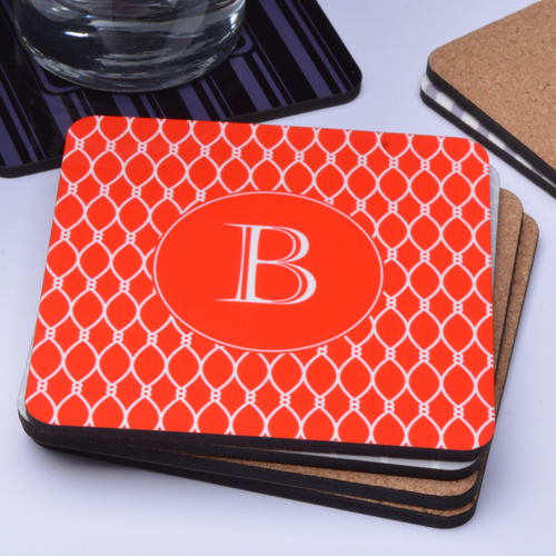 Personalisiertes Monogramm mit Muster Rot Bierdeckel Kunststoff und Kork