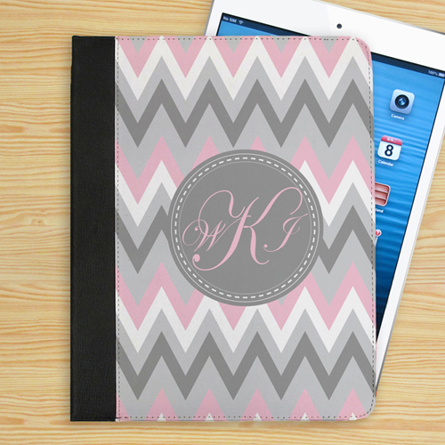 Monogramm Pink Weiß Grau Zickzack iPad Case Personalisieren