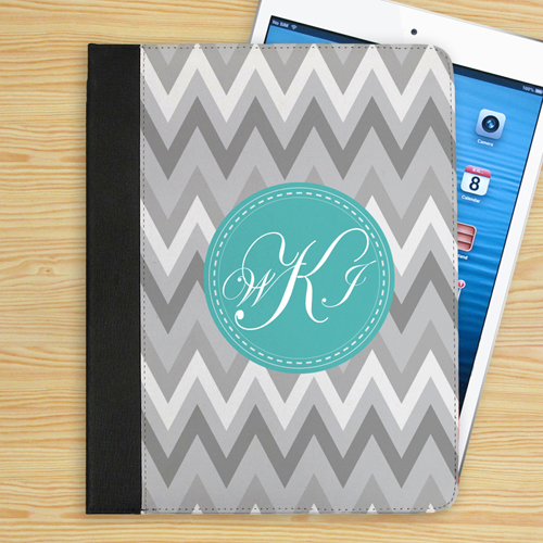 Monogramm Weiß Grau Zickzack iPad Case Personalisieren